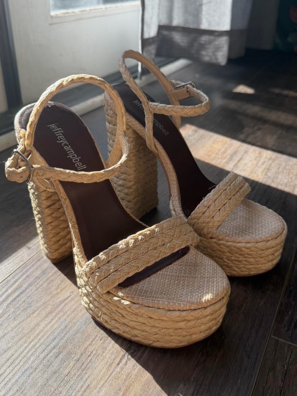 Jeffrey Campbell Natural Braided Straw Platform Sandals